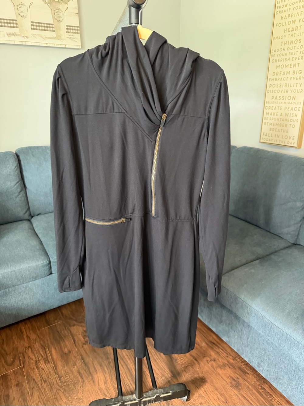Athleta Black Hooded Zip-Front Trench Coat
